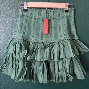 NEW REVOLVE Sundry Green Shirred Mini Skirt with Ruffled Smocking Medium